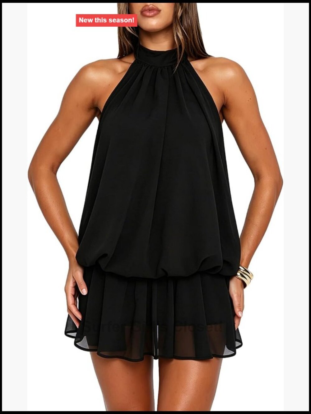 Halter Backless Ruffle Chiffon Mini Dress Flowy Sleeveless Party